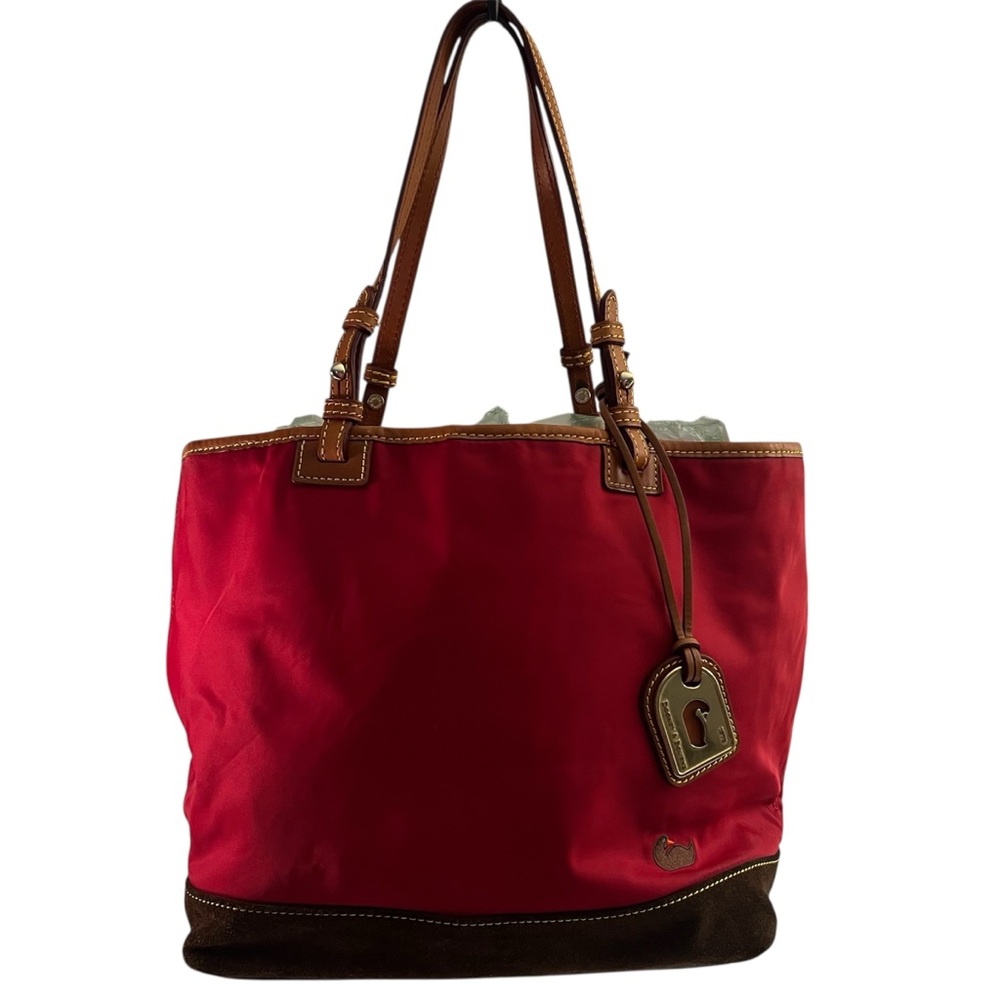 Dooney & Bourke Red Tote with Brown Trim